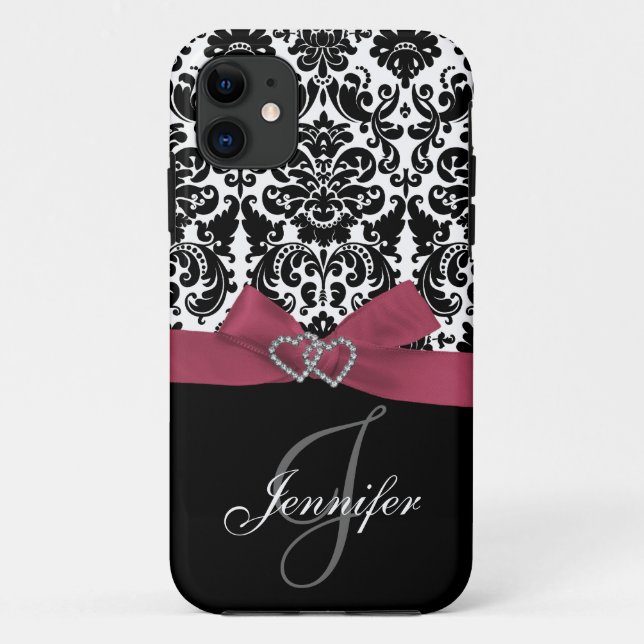 Personalized Pink, Black Ornate Damask Case (Back)