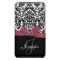 Personalized Pink, Black Ornate Damask Case