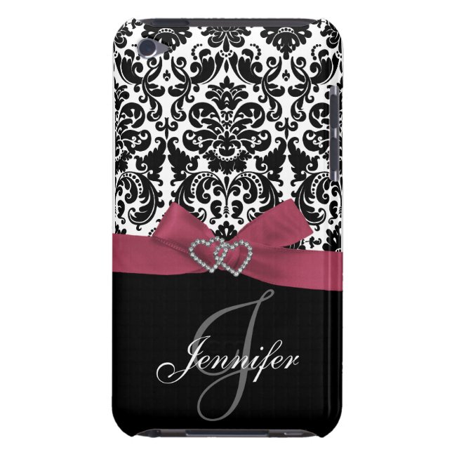 Personalized Pink, Black Ornate Damask Case (Back)