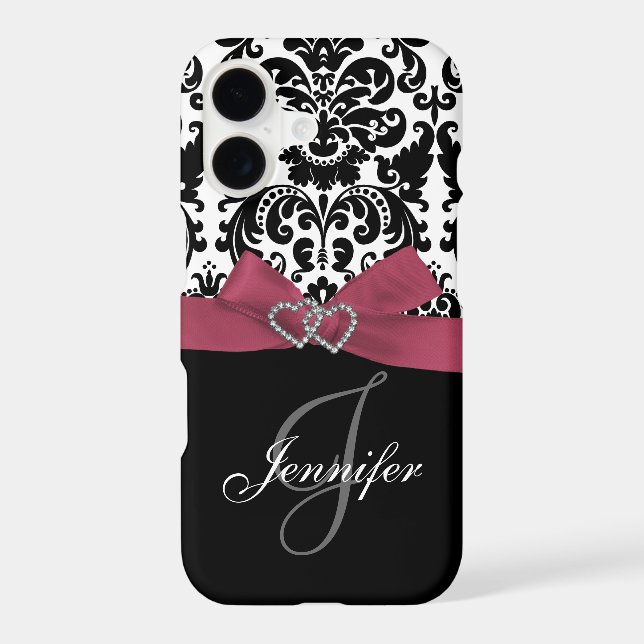 Personalized Pink, Black Ornate Damask Pattern (Back)