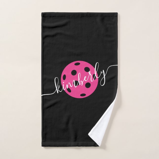 Personalized Pink Black Pickleball Script Name Hand Towel (Hand Towel)
