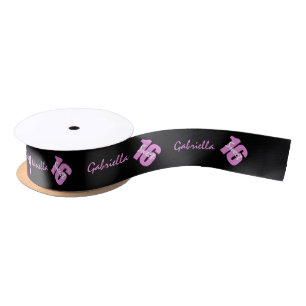Personalized Pink & Black Sweet 16 Birthday Ribbon Satin Ribbon
