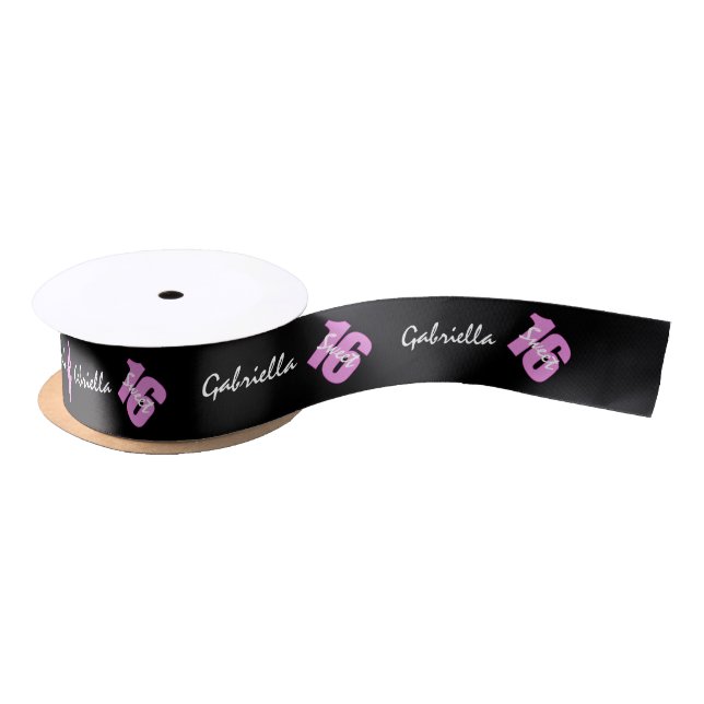 Personalized Pink & Black Sweet 16 Birthday Ribbon Satin Ribbon (Spool)