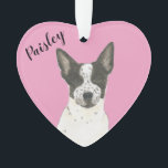 Personalized Pink Black White Cattledog Heeler Ornament<br><div class="desc">I am in love with this beautifully detailed watercolor illustration of a black and white australian cattledog or heeler dog on a sweet pink heart! Personalize these pastel ornaments and make the nice list this year! For the perfect presents, pair it with a matching item from the collection for a...</div>
