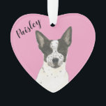 Personalized Pink Black White Cattledog Heeler Ornament<br><div class="desc">I am in love with this beautifully detailed watercolor illustration of a black and white australian cattledog or heeler dog on a sweet pink heart! Personalize these pastel ornaments and make the nice list this year! For the perfect presents, pair it with a matching item from the collection for a...</div>