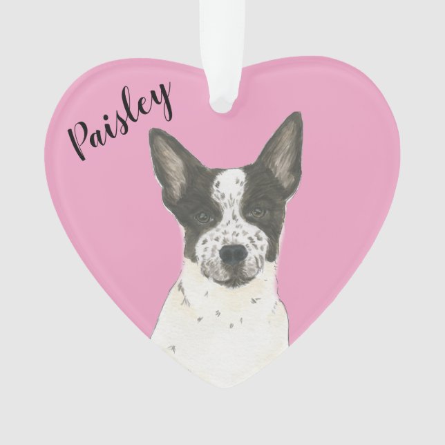 Personalized Pink Black White Cattledog Heeler Ornament (Front)