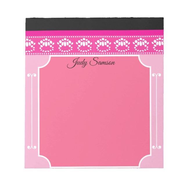 Personalized Pink Black & White Decorative Trendy  Notepad (Front)