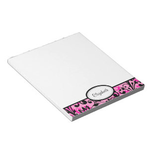 Personalized Pink, Black, White Floral Notepad