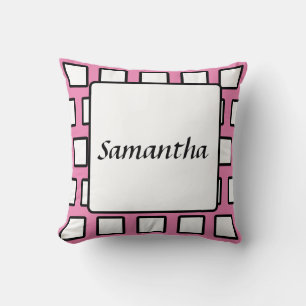 Personalized Pink Black White Retro Colour Block Throw Pillow
