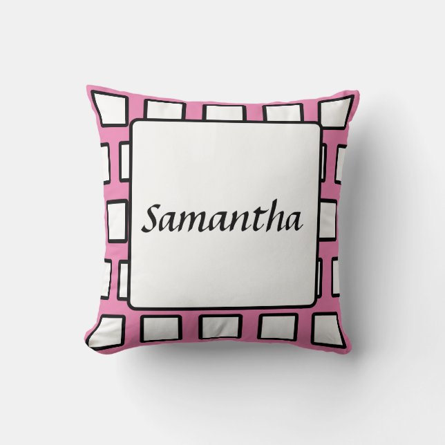 Personalized Pink Black White Retro Colour Block  Throw Pillow (Front)