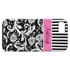 Personalized Pink, Black, White Striped Damask