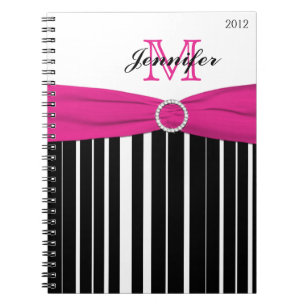 Personalized Pink Black White Striped Notebook