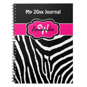 Personalized Pink Black White Zebra Stripe Journal