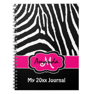 Personalized Pink Black White Zebra Stripe Journal