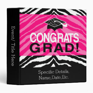 Personalized Pink Black Zebra Graduation Party Binder