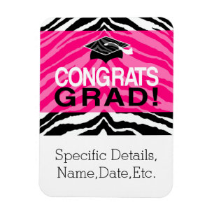 Personalized Pink Black Zebra Graduation Party Magnet