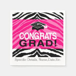 Personalized Pink Black Zebra Graduation Party Napkin