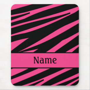Personalized Pink Black Zebra Print Mousepad