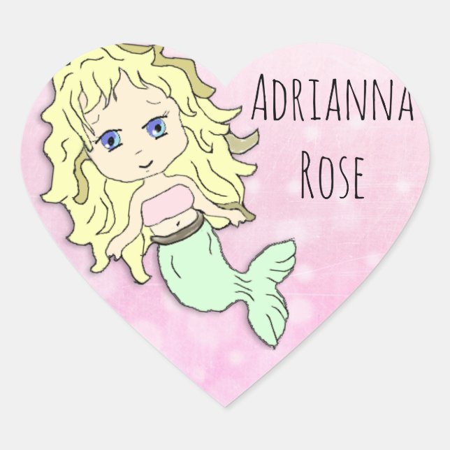 Personalized Pink Blonde Mermaid Stickers (Front)