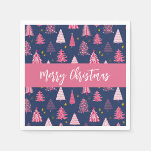Personalized Pink Blue Christmas Tree Pattern Napkin