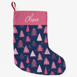 Personalized Pink & Blue Christmas Tree Pattern Small Christmas Stocking