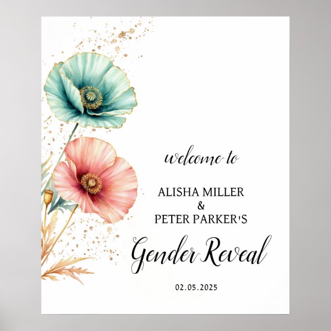 Personalized Pink Blue Floral Baby Shower Welcome Poster (Front)