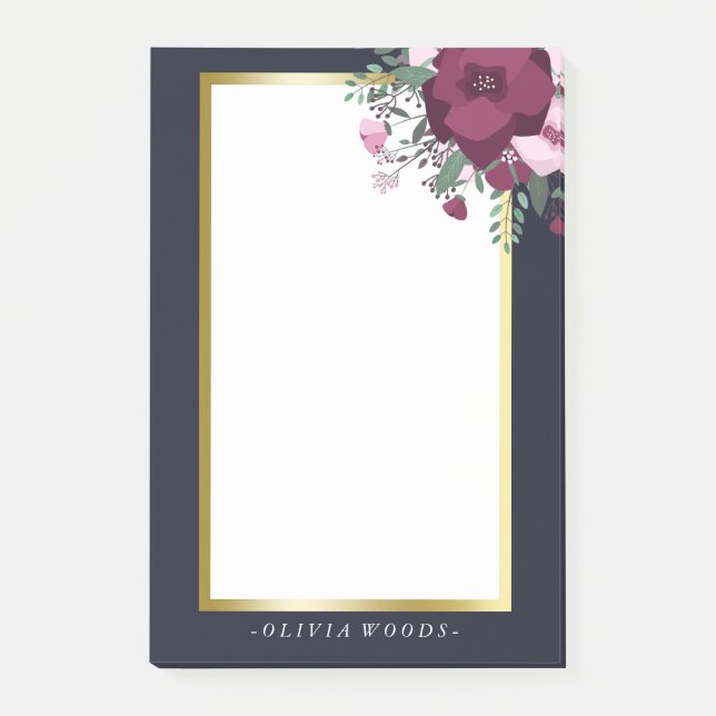 Personalized Pink & Blue Floral Post-it Notes (Front)