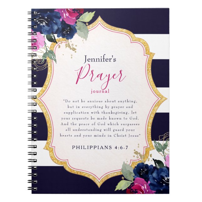 Personalized Pink Blue Floral Prayer Journal (Front)