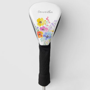 Personalized Pink Blue Floral Watercolor  Golf Head Cover