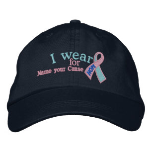 Personalized Pink Blue Hope Cancer Ribbon Text Embroidered Hat