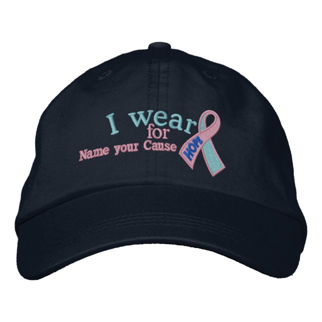 Personalized Pink Blue Hope Cancer Ribbon Text Embroidered Hat (Front)