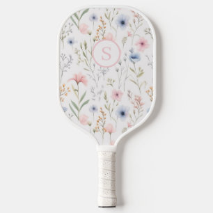 Personalized Pink Blue Wildflower Floral  Pickleball Paddle