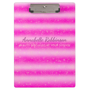 Personalized pink blush glitter stripes clipboard