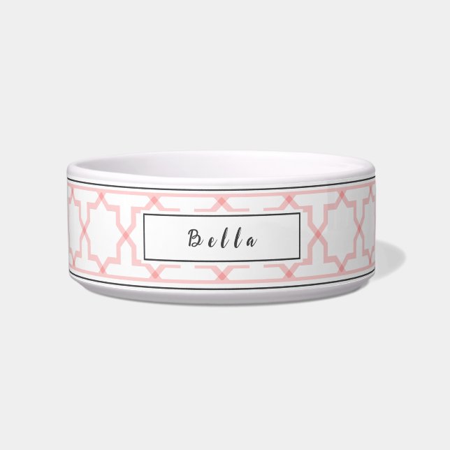 Personalized Pink Blush & White Star Pattern Bowl (Front)