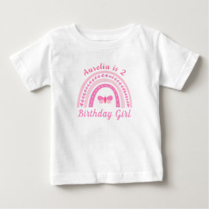 Personalized Pink Boho Rainbow Birthday Name & Age Baby T-Shirt