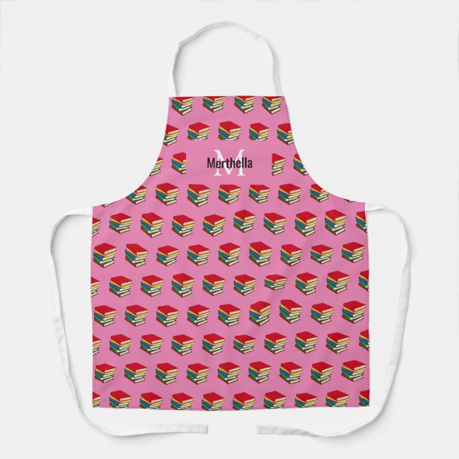 Personalized Pink BOOKS Apron (Front)