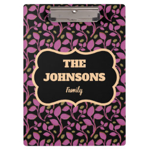 Personalized Pink Botanical Family name design Clipboard