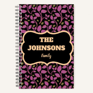 Personalized Pink Botanical Family name design Notebook