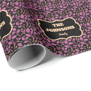 Personalized Pink Botanical Family name design Wrapping Paper