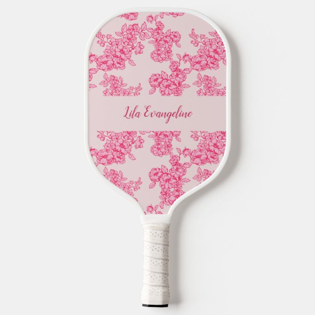 Personalized Pink Botanical Floral French Country  Pickleball Paddle (Back)
