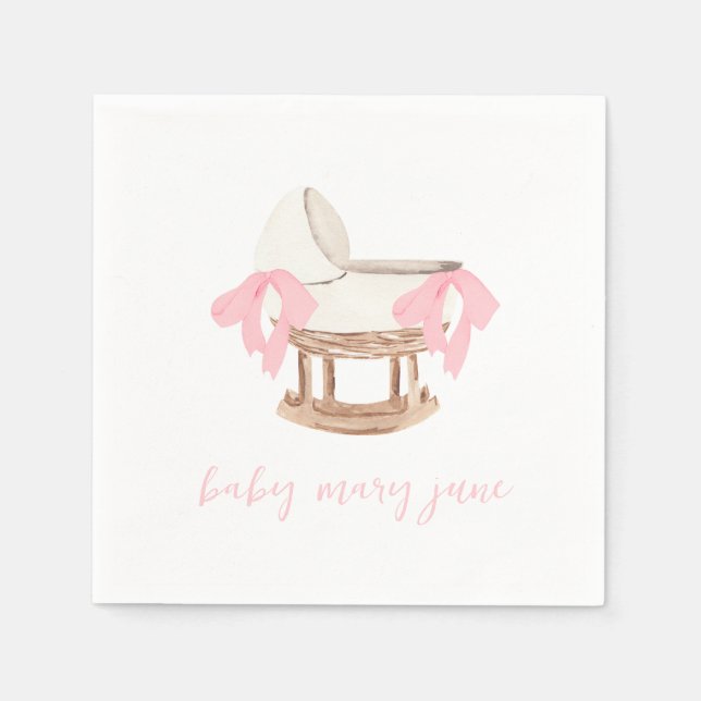 Personalized Pink Bow baby Shower Napkins (Front)