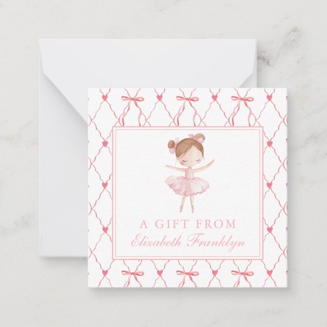 Personalized Pink Bow Ballerina Gift Enclosure Card (Front)