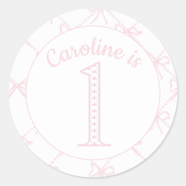 Personalized Pink Bow Birthday  Classic Round Sticker (Front)