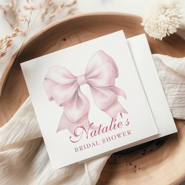 Personalized Pink Bow Bridal Shower Fancy Napkin (Creator Uploaded)