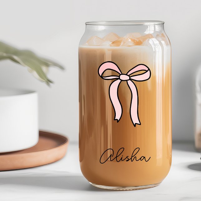 Personalized Pink Bow Bridal Shower Party Favour Can Glass (Personalized Pink Bow Bridal Shower Party Favor Can Glass
)