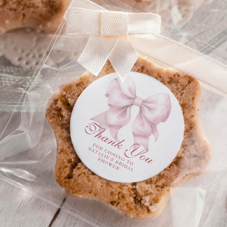 Personalized Pink Bow Bridal Shower Thank You Classic Round Sticker