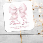 Personalized Pink Bow Bridal Shower Thank You Square Sticker<br><div class="desc">Add a touch of elegance to your bridal shower with the Personalized Pink Bow Bridal Shower Thank You Square Stickers. These charming stickers feature a sophisticated pink bow design, making them the perfect choice for adding a personalized touch to your bridal shower favours. Whether you’re celebrating a preppy coquette theme...</div>