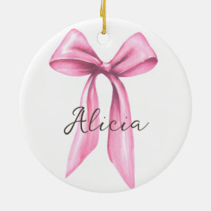 Personalized Pink Bow Ceramic Ornament