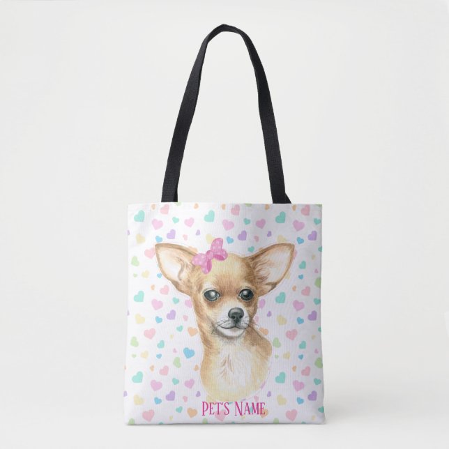 Personalized Pink Bow Chihuahua  Tote Bag (Front)