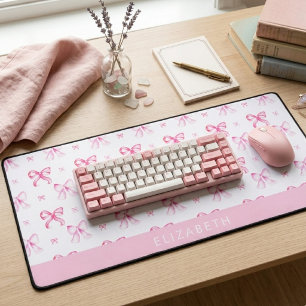 Personalized Pink Bow Coquette Cute Name Office Desk Mat